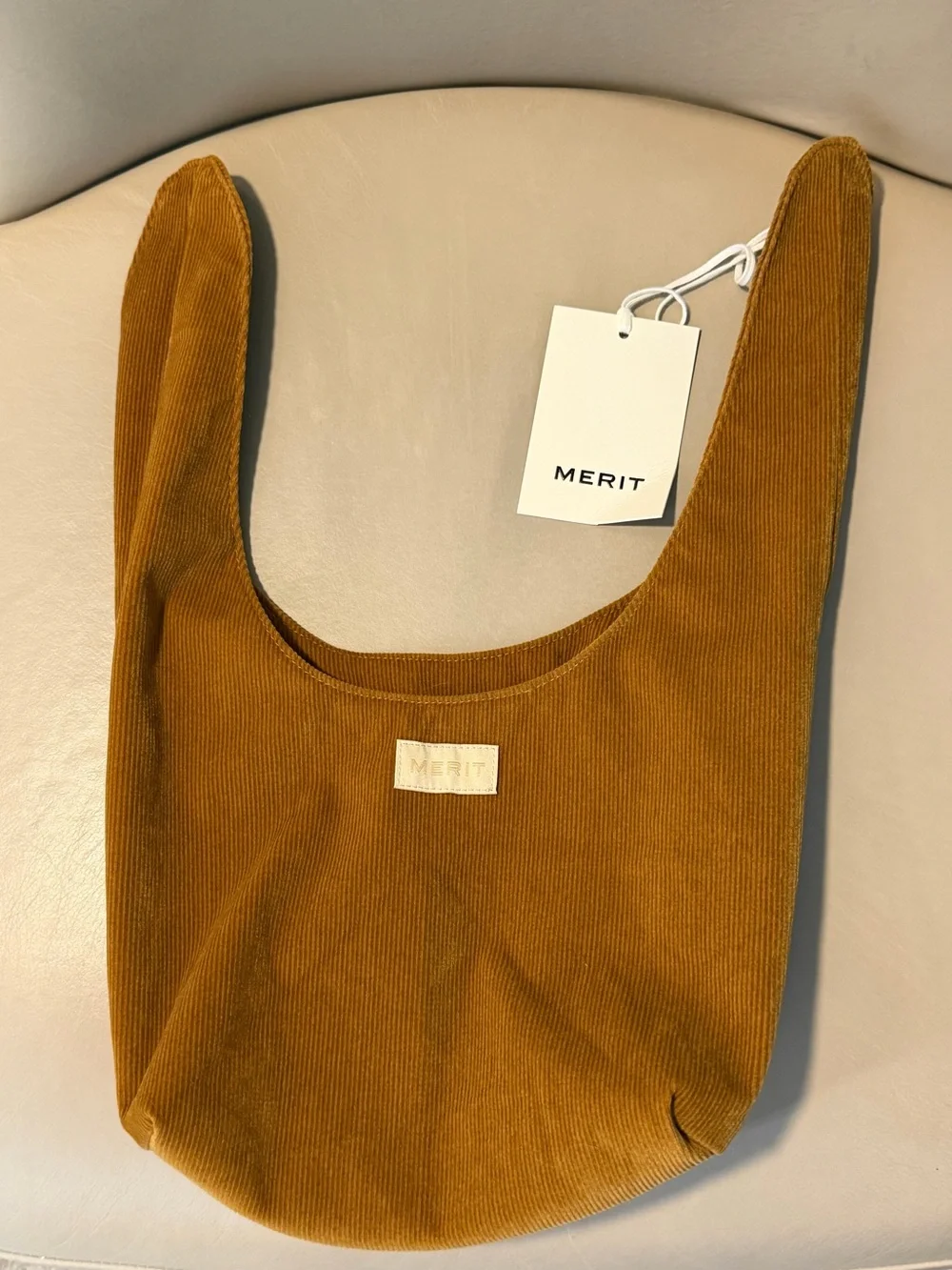 NWT! MERIT Beauty Brown Corduroy Tie-Top Signature Makeup Bag Pouch.